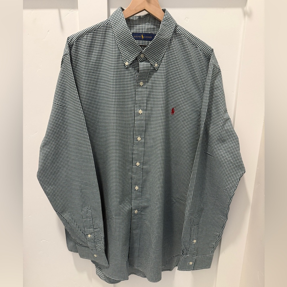 Polo by Ralph Lauren Men's Blue and White Checkered Shirt